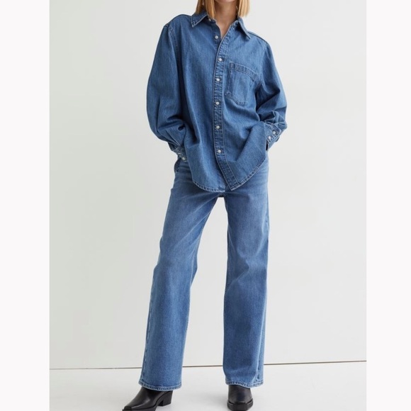 CHICO’S Denim Shacket pocket mother pearl buttons chambray women size Large - Picture 11 of 11